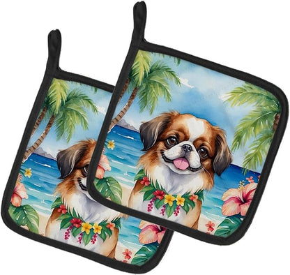 Caroline's Treasures Japanese Chin Luau Pair of Pot Holders Kitchen Heat Resistant Pot Holders Sets Oven Hot Pads for Cooking Baking BBQ, 7 1/2 x 7 1/2