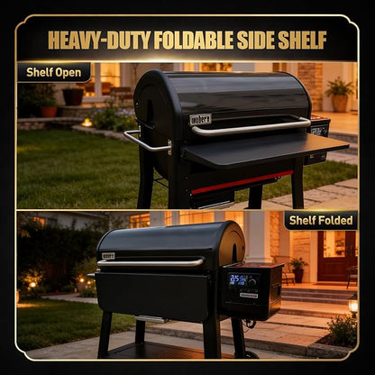 QuliMetal Foldable Front Shelf for Weber Searwood XL 600, 34.80" Grill Front Table, BBQ Prep Shelf Accessory, Quality Steel Front Shelf