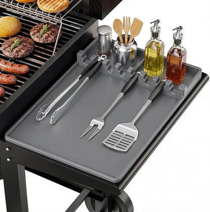 Silicone Grill Mats Compatible with Blackstone, Spatula Tools Mat with Drip Pad, Griddle Mats BBQ Grill Accessories, Side Shelf Pad for Kitchen Counter Outdoor Grill, Easy-to-Clean, Grey