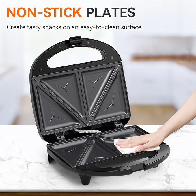 OSTBA Sandwich Maker, 2-Slice Grilled Cheese Maker | 750W Heating with Nonstick Triangle Plates, Indicator Lights, Cool-Touch Handle, Cord Wrap Storage and Easy-Clean Design