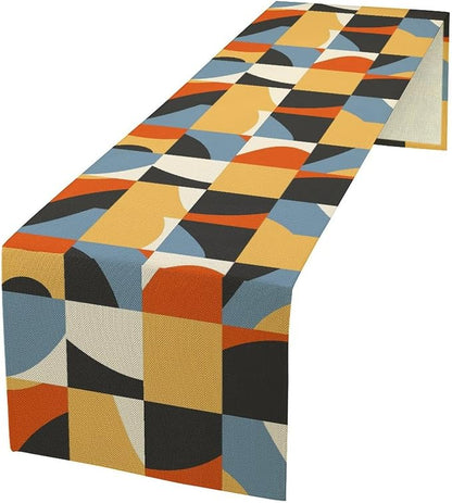 Mid Century Geometric Table Runner Dresser Scarves,Nordic Abstract Splicing Semicircle Linen Table for Party Kitchen Dining Banquet 13x36in