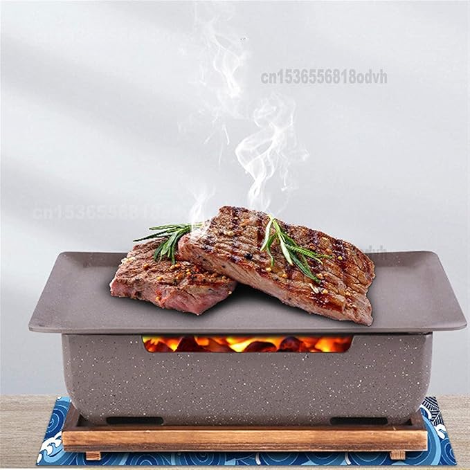 Portable Charcoal Grill for Camping BBQ, Outdoor Barbecue Grill Square Oven Non Stick Japanese Yakitori Grill Maifanshi Family BBQ Plate for 3-5 People,A-1