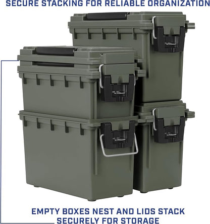 Sheffield Ammo Box Made in USA, Stackable Lockable Ammo Storage Box, Green | 4 Pack Lockable Storage Box, Water & Dust Resistant Dry Box, Secures Hunting Gear, Gun Accessories, Supplies, Bullets