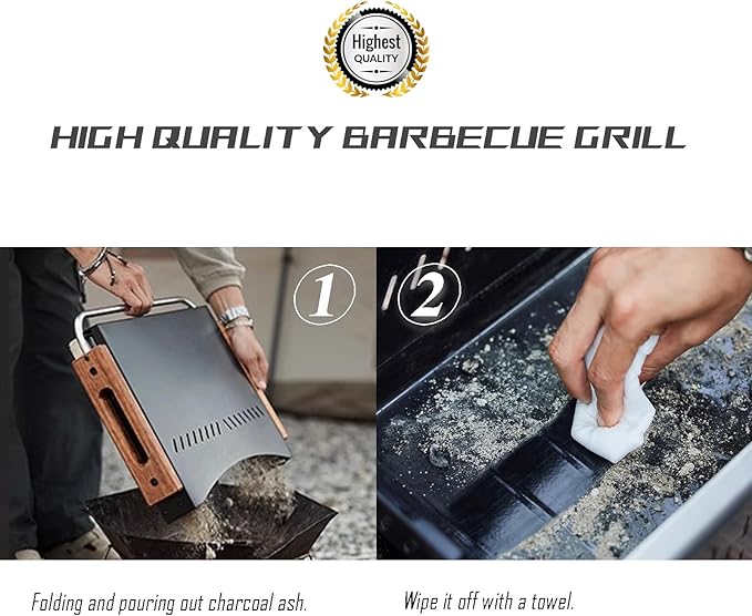 Portable Charcoal Grill Foldable Notebook BBQ Easy Portability for Outdoor Barbecues Camping Traveling Picnics Garden Beach Party Black