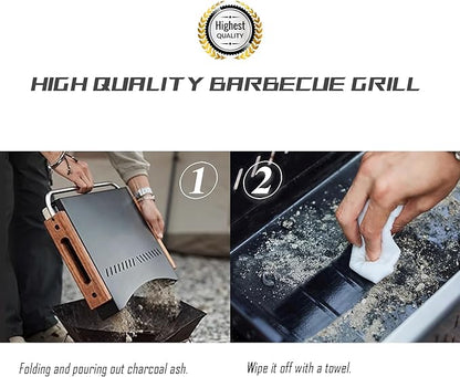 Portable Charcoal Grill Foldable Notebook BBQ Easy Portability for Outdoor Barbecues Camping Traveling Picnics Garden Beach Party Black