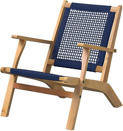 Vega Acacia Wood Outdoor Reclining Chair, Navy Blue Web Seat | 63634 Mid Century Woven Web Seat, Weather Resistant Natural Stain Finish, Lounge Armchair for Patio, Deck, Garden, Lawn