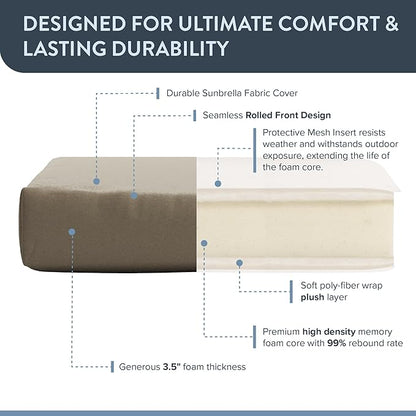 California Umbrella Outdoor Dining Chair, Patio Seat Cushion, 20 x 40 Inch, Premium Outdoor Memory Foam, Fade Resistant Sunbrella Fabric, Fabric Ties,Taupe