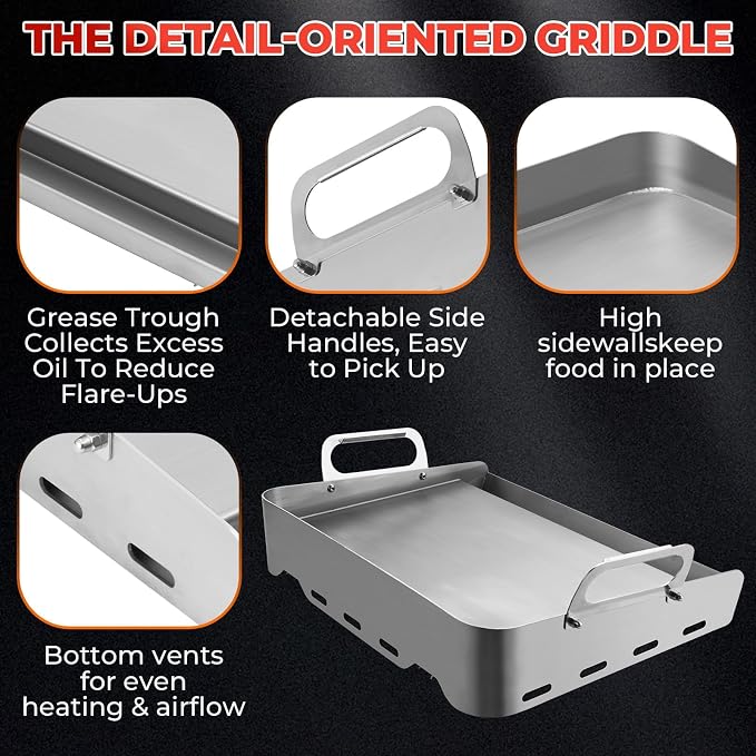23”x16” Flat Top Griddle for Gas Grill – Airflow-Optimized Size | for Even Cooking, Stainless Steel Stove Top Griddle Universal Fit Plate for Outdoor BBQ, Tailgating, Eggs, Steaks & Burgers