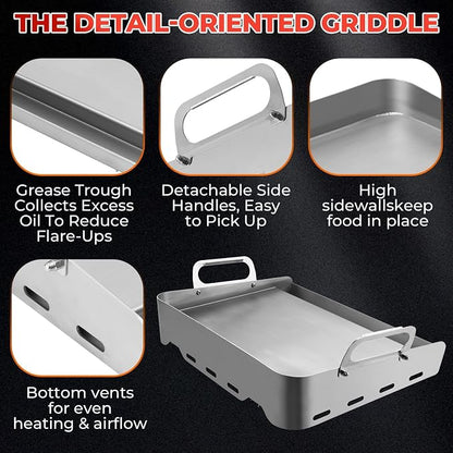 23”x16” Flat Top Griddle for Gas Grill – Airflow-Optimized Size | for Even Cooking, Stainless Steel Stove Top Griddle Universal Fit Plate for Outdoor BBQ, Tailgating, Eggs, Steaks & Burgers