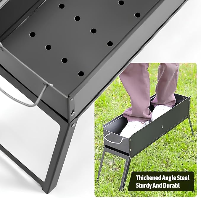 Foldable Charcoal BBQ Grill with Handle Rectangular Charcoal Barbecue Perfect for Garden & Patio (60 * 24cm)