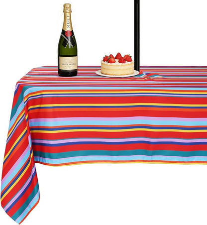 SquarePie Outdoor Tablecloth with Umbrella Hole and Zipper Rectangle Spillproof Stain Resistant Table Cloth Cover for Patio Picnic Camping Poolside BBQs Host Backyard, 60x104 Inch Color Stripe