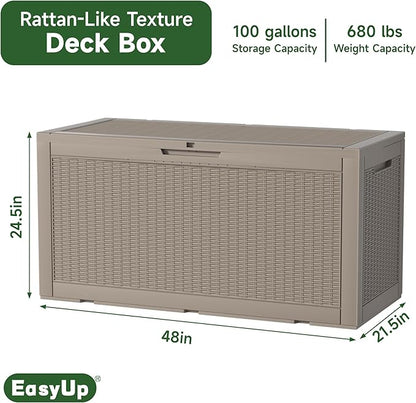 120 Gallon Outdoor Deck Box, Resin Waterproof Storage Box With Lockable Lid, UV-Resistant Multi-Purpose Outdoor Storage Bench for Patio Cushions, Garden Tools, Pool Accessories (120 Gallon, Grey)