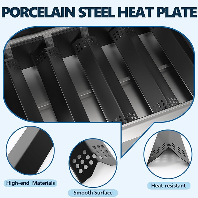 SafBbcue Grill Parts Kit for Nexgrill 720-0925P 720-0925 Replacement Parts 4 Burner, Grill Grates for Nexgrill 5 Burner 720-0925 Cast Iron, Porcelain Steel Grill Heat Plates for Nexgrill 720-0925P