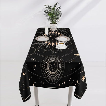 Vintage Tarot Moon Tablecloth Boho Mystical Crescent Cosmic Zodiac Star Galaxy Space Table Cloth Water Resistant Wipeable Table Cover for Picnic Party Holiday Kitchen Dinner Table 60"x110"