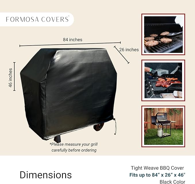 Formosa Covers | All Weather BBQ Outdoor Grill Cover - Soft Cotton Lining Protects Your Stainless Steel Extra Large Freestanding Grill - 84" L x 26" D x 48" H Black Vinyl, Weber, Brinkmann, CharBroil