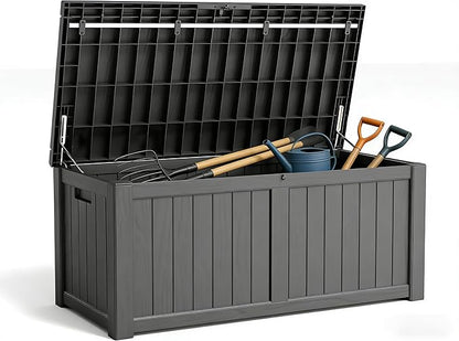 FEFLO 120 Gallon Waterproof Resin Outdoor Storage Box, Lockable & UV Resistant Patio Deck Boxes, Outside Storage for Patio Cushions, Pool Toys, Garden Tools & Package Delivery, Black