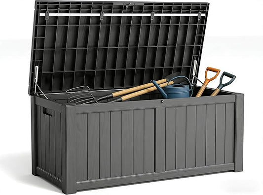 FEFLO 120 Gallon Waterproof Resin Outdoor Storage Box, Lockable & UV Resistant Patio Deck Boxes, Outside Storage for Patio Cushions, Pool Toys, Garden Tools & Package Delivery, Black