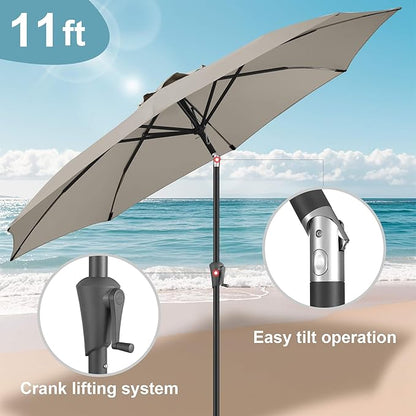 FLAME&SHADE 11 ft Patio Umbrella - Table Umbrella Outdoor with Push Button Tilt and Crank, UV Protection, 8 Sturdy Ribs, Market Umbrella for Garden, Deck, Backyard, Lawn, Pool and Beach(Taupe)