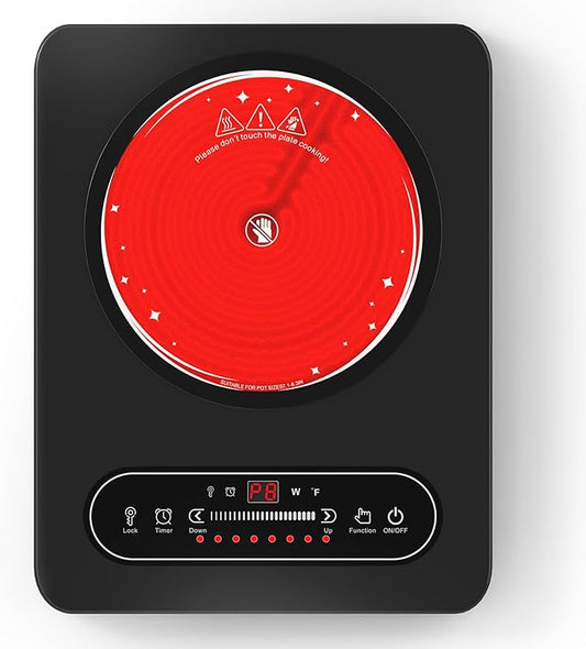 GIHETKUT Single Burner Electric Cooktop,110V 1800W Electric Stove Top with LED Touch Control,10 Power Levels, Timer, Safety Lock,Portable cooktop