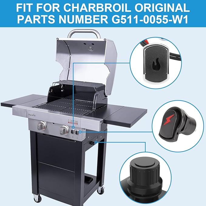 Grill Igniters for Charbroil Ignitor Replacement Kit, 4-Outlets Electronic Ignition Module with Wires G511-0055-W1 and 2 Push Buttons Igniter for Charbroil Surefire Ignition Systems