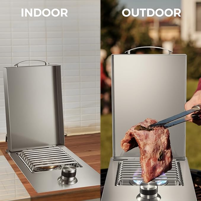 Outdoor Grill Drop-in Gas Single Side Grill Burner, 304 Stainless Steel, Built-in Side Burner for Propane Gas