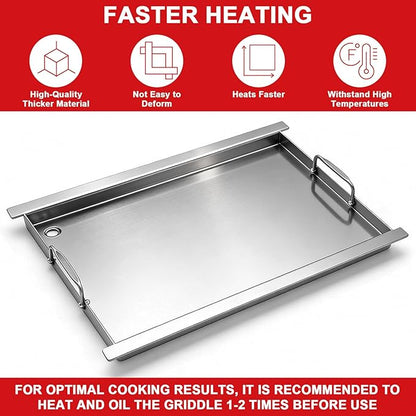 Full-Size Griddle Insert for Napoleon 425 Gas Grills, 23" x 17.7" Flat Top Griddle for Napoleon Rogue and Freestyle 425 Models, Heavy-Duty Stainless Steel Grill Accessory for Weber Spirit I/II 300
