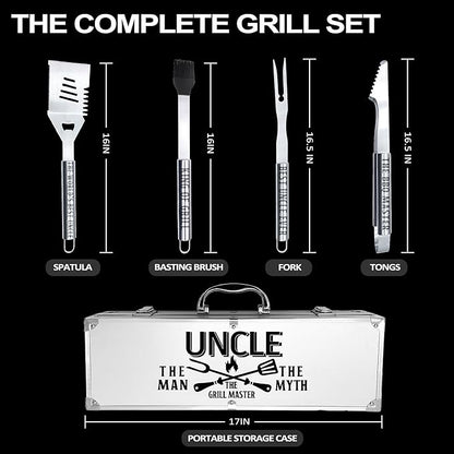 Uncle Gifts, Uncle Gifts from Niece/Nephew Heavy Duty Grilling Accessories Kit for Backyard BBQ, Thick Stainless Steel Grill Utensils with Non-Slip Handle Tool for Man on Birthday Fathers Day