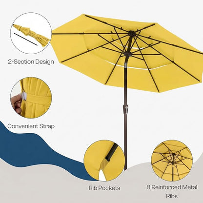 10ft 3 Tier Patio Umbrella, Outdoor Market Table Umbrella with UPF 50+ Vented Canopy, 8 Sturdy Ribs, Easy Push Button Tilt and Crank, Windproof for Deck, Pool, Backyard and Garden
