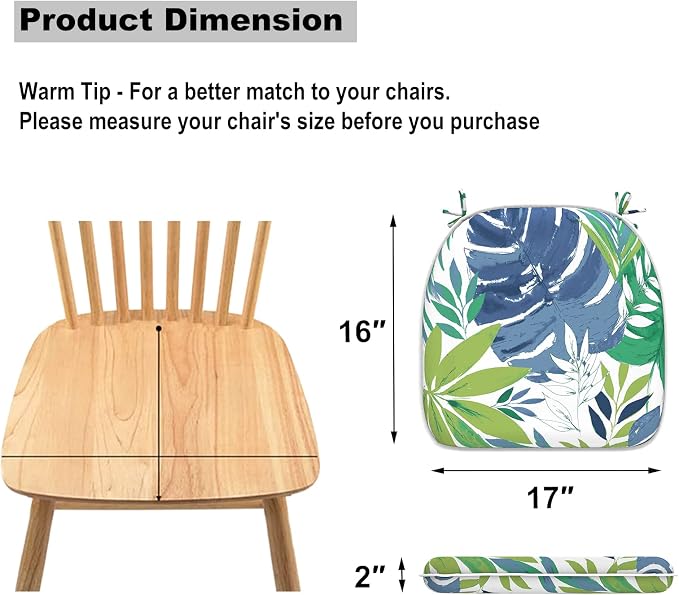 DYTXIII Set of 4 Outdoor Chair Cushions with Ties,Water Repellent Patio Chair Pads 17"x 16" for Outdoor Furniture,Round Corner Seat Cushions for Garden Yard Kitchen Islamorada Blue Green