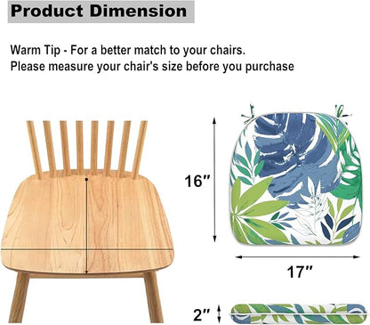 DYTXIII Set of 4 Outdoor Chair Cushions with Ties,Water Repellent Patio Chair Pads 17"x 16" for Outdoor Furniture,Round Corner Seat Cushions for Garden Yard Kitchen Islamorada Blue Green
