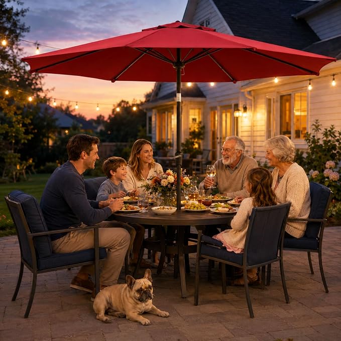 Sannwsg Outdoor Patio Umbrella,Table Umbrella with Push Button Crank,Market Umbrella with 8 Sturdy Ribs,Yard Umbrella