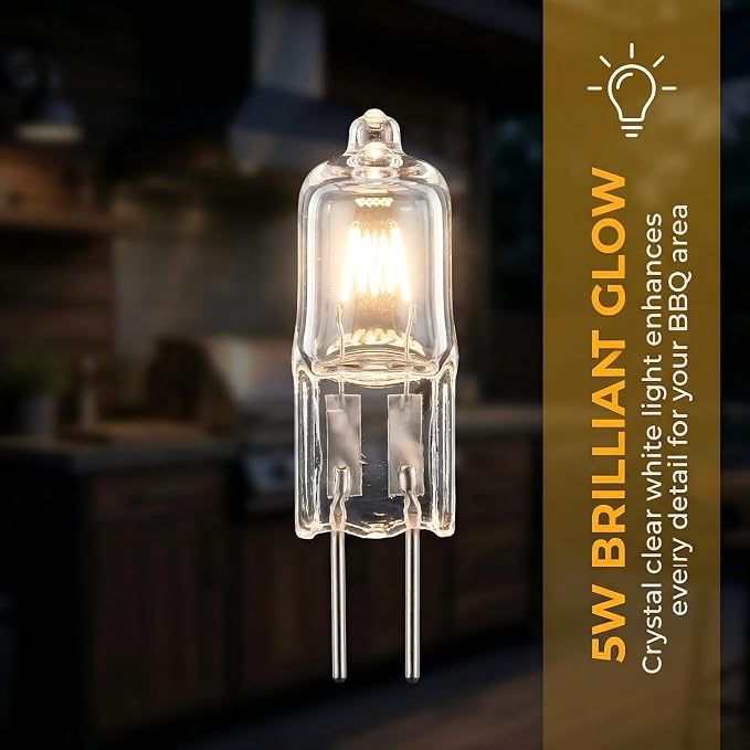 5W 12V BBQ Grill Bulb 4-Pack, Replacement for Bull Grills 16532 Clear White | 5W 12V clear white bulb for Bull Grills BBQ grill lights. Replaces part 16532. 4-pack value set for easy replacements.