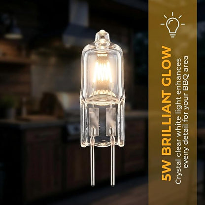5W 12V BBQ Grill Bulb 4-Pack, Replacement for Bull Grills 16532 Clear White | 5W 12V clear white bulb for Bull Grills BBQ grill lights. Replaces part 16532. 4-pack value set for easy replacements.