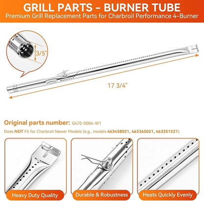 Grill Replacement Parts for Charbroil Performance 2 burner 463625217 463673517 463673519 463625219 300 Cabinet Liquid Propane, G470-5200-W1 Burner, G470-0004-W1 Heat Plate, Carryover Tubes, Igniters