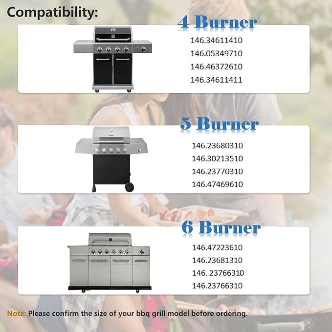 Hiorucet Grill Parts for Ken/More 146.46372610, 146.34611410, 146.23673310, 146.47468610, 146.16142210 Gas Grill Models, Grill Burner Tube, Heat Plate Shield, Crossover Tube Replacement Kit.