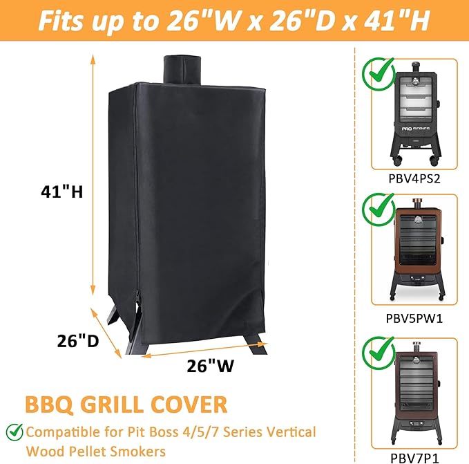 Vertical Smoker Cover for Pit Boss 4/5 Series Pellet Grill, 73550 Pellet Cover for Pit Boss PBV4PS1, PBV4PS2, PBV5P1, PBV5PW1 Pro Series 4 Vertical Smoker Cover, 600D Waterproof Vertical Covers