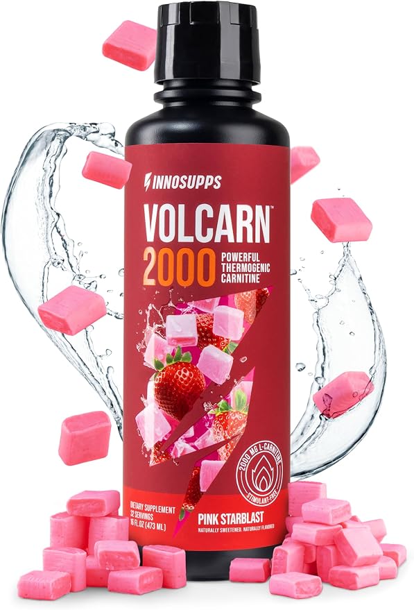 Volcarn 2000 L-Carnitine Liquid Energy, Pink Starblast, 32 Servings | Energy booster and ATP supplement with GBEEC; Enhances focus; Caffeine-free, no artificial sweeteners