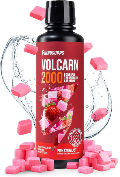 Volcarn 2000 L-Carnitine Liquid Energy, Pink Starblast, 32 Servings | Energy booster and ATP supplement with GBEEC; Enhances focus; Caffeine-free, no artificial sweeteners