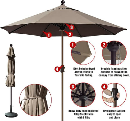 EliteShade USA 10-Year-Non-Fading 10Ft Market Patio Umbrella, UPF 50+ UV Protection Performance Sun Umbrella, Heavy Duty Commercial Grade Outdoor Table Umbrella with Crank, Windproof Vented Top for Garden, Pool, Deck and Outdoor Playsets, No Tilt, Taupe