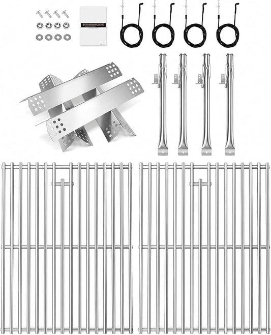 Uniflasy Parts for Nexgrill Replacement 4 & 5 Burner Gas Grills Stainless Steel Burner Tubes,Heat Plates Igniters 17" Stainless Cooking Grates Fits Nexgrill 720-0830H, 720-0783E, 720-0888