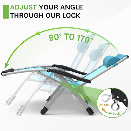 ZENPETIO 29In XL Zero Gravity Chair, 440LBS with Cushion | Anti Gravity Recliner Lounge Chair with Aluminum Alloy Lock & Footrest, 90-170° Adjustable, for Lawn Patio Indoor Outdoor