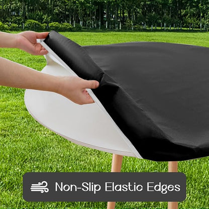 Romanstile Round Fitted Vinyl Tablecloth with Elastic Edge 100% Waterproof | Table Covers for 57"- 68" Tables, Wipeable Flannel Backed Plastic Table Cloths for Dinner, Picnic, Camping, Outdoor, Black