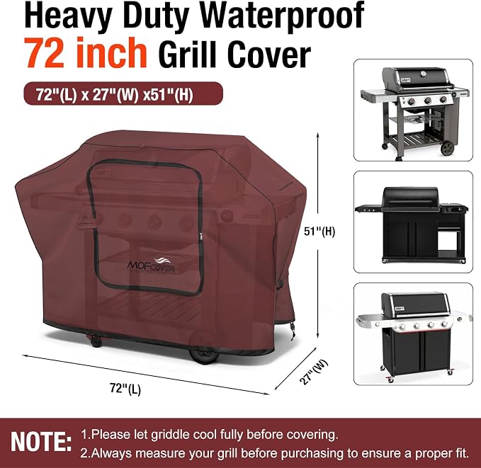 Exclusive Foldable 72 inch Grill Cover, 600D Heavy Duty Large Outdoor BBQ Cover for 6 Burners Grill Weber Nexgrill CharBroil Monument, Red