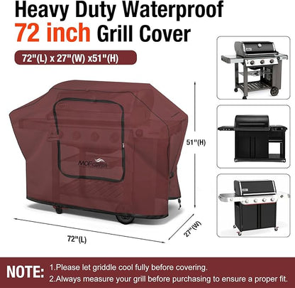 Exclusive Foldable 72 inch Grill Cover, 600D Heavy Duty Large Outdoor BBQ Cover for 6 Burners Grill Weber Nexgrill CharBroil Monument, Red