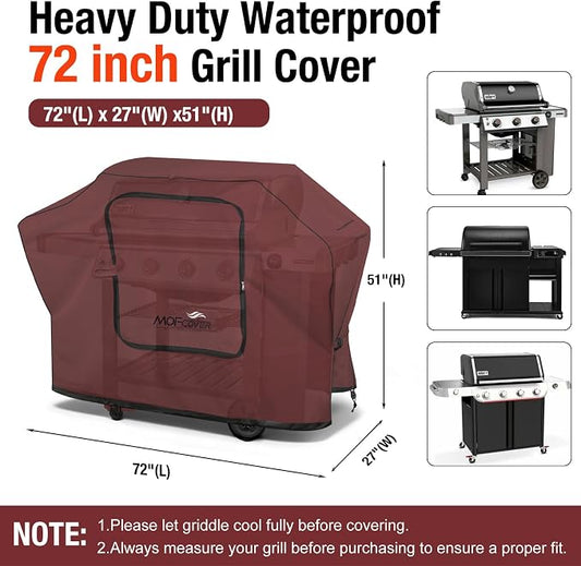 Exclusive Foldable 72 inch Grill Cover, 600D Heavy Duty Large Outdoor BBQ Cover for 6 Burners Grill Weber Nexgrill CharBroil Monument, Red