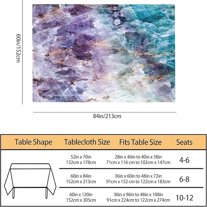 TKS MITLAN Tablecloth Quartz Stone Purple Blue Table Cloth Rectangle Table 60 x 84 Inch Ore Crystal Rough Stone Bright Gorgeous Style Kitchen Decorations for Home Dinner Party