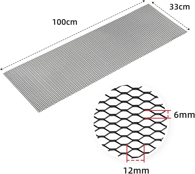 AggAuto Universal 40"x13" Car Grill Mesh 6x12mm Hexagon Hole Black | Aluminum Alloy Automotive Grille Insert Bumper, One of the Most Multifunctional Shape Grids 100x33cm