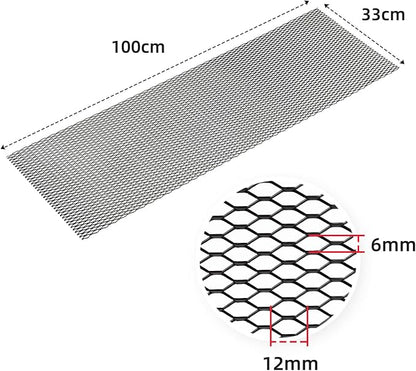AggAuto Universal 40"x13" Car Grill Mesh 6x12mm Hexagon Hole Black | Aluminum Alloy Automotive Grille Insert Bumper, One of the Most Multifunctional Shape Grids 100x33cm