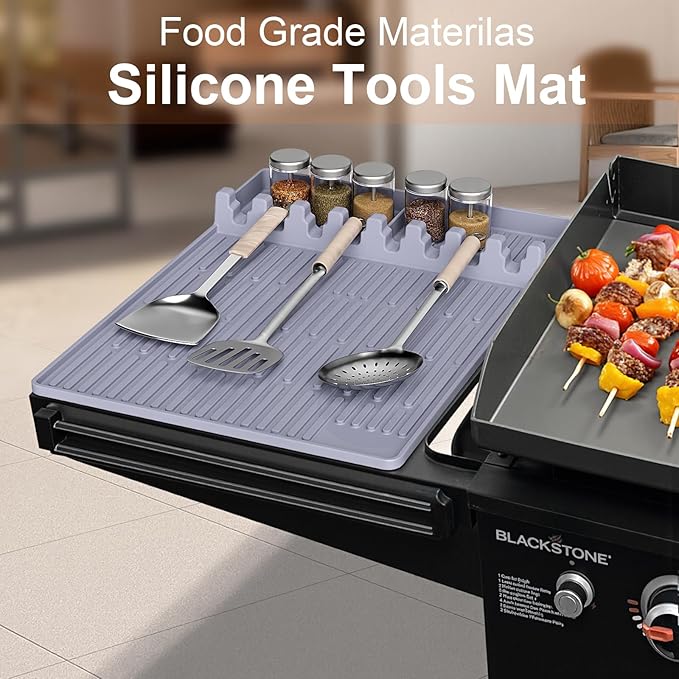 Grill Pad Compatible with Blackstone, Silicone Griddle Tools Mat, Heat Resistant Spatula Mat, BBQ Grill Tool Pad, Blackstone Griddle Accessories for Kitchen, Cooking & Countertop（Grey）