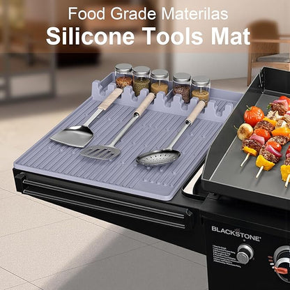 Grill Pad Compatible with Blackstone, Silicone Griddle Tools Mat, Heat Resistant Spatula Mat, BBQ Grill Tool Pad, Blackstone Griddle Accessories for Kitchen, Cooking & Countertop（Grey）